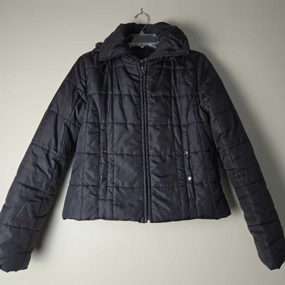 Sugarfly Girls Black Quilted Puffer Jacket Hooded Full Zip Size L